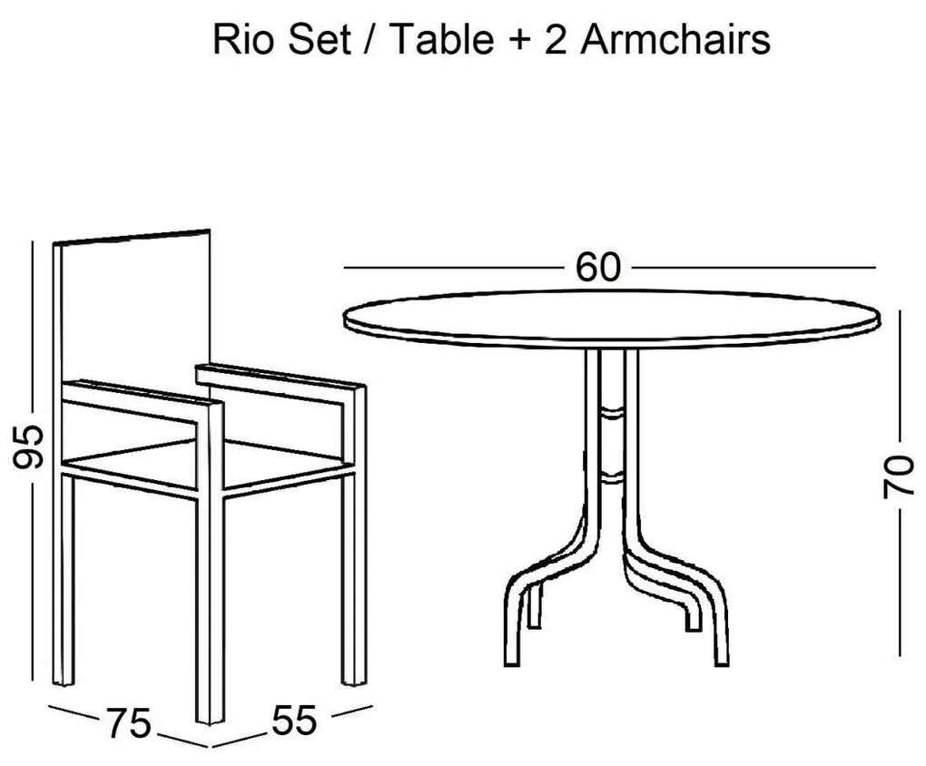 Set Rio Κήπου - Βεράντας : Τραπέζι + 2 Πολυθρόνες Μέταλλο Καφέ / Textilene Καφέ . Διάσταση: Table:Φ60x70 ArmChair:55x72x89
