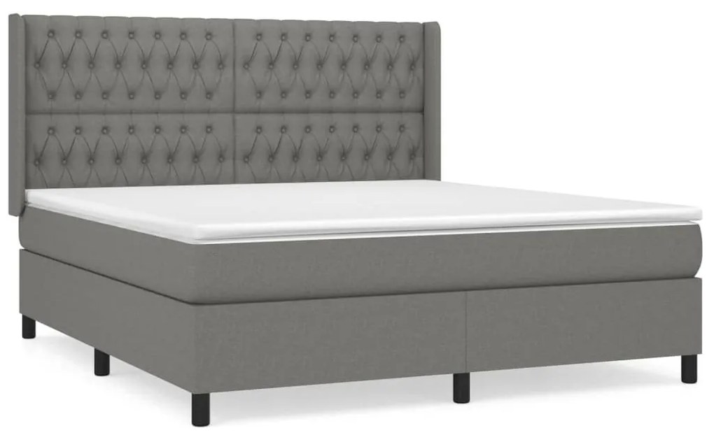 Κρεβάτι Boxspring με Στρώμα Σκούρο Γκρι 180x200 εκ Υφασμάτιν - Γκρι