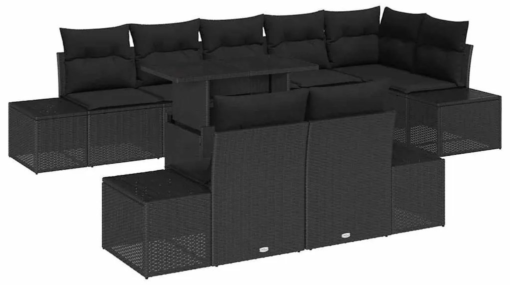 vidaXL Σετ Καναπέ Κήπου με μαξιλάρι 9 pcs Μαύρο συνθετικό ρατάν