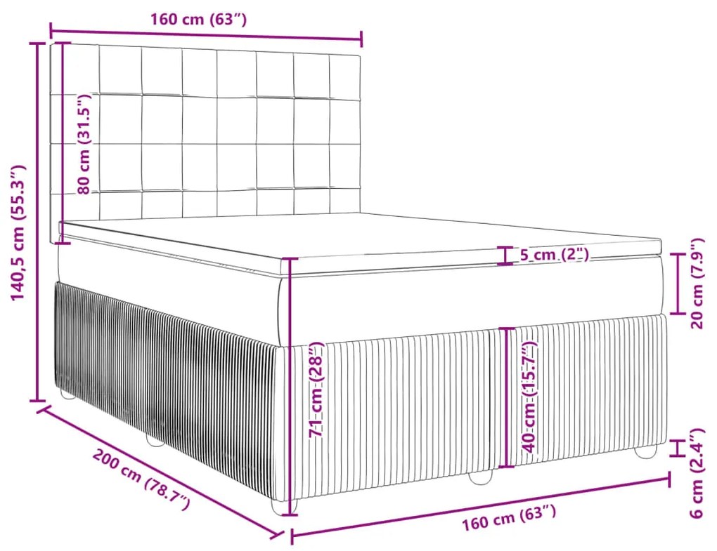 Κρεβάτι Boxspring με Στρώμα Ροζ 160x200 εκ. Βελούδινο - Ροζ