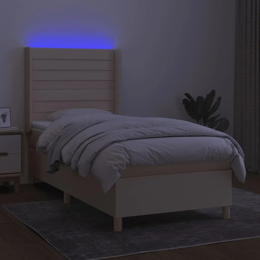 ΚΡΕΒΑΤΙ BOXSPRING ΜΕ ΣΤΡΩΜΑ &amp; LED ΚΡΕΜ 90X190 ΕΚ. ΥΦΑΣΜΑΤΙΝΟ 3138922