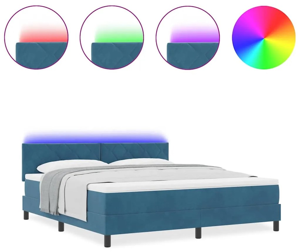 vidaXL LED Κρεβάτι με βάθρο με στρώμα Σκούρο Μπλε 180 x 200 cm Βελούδο