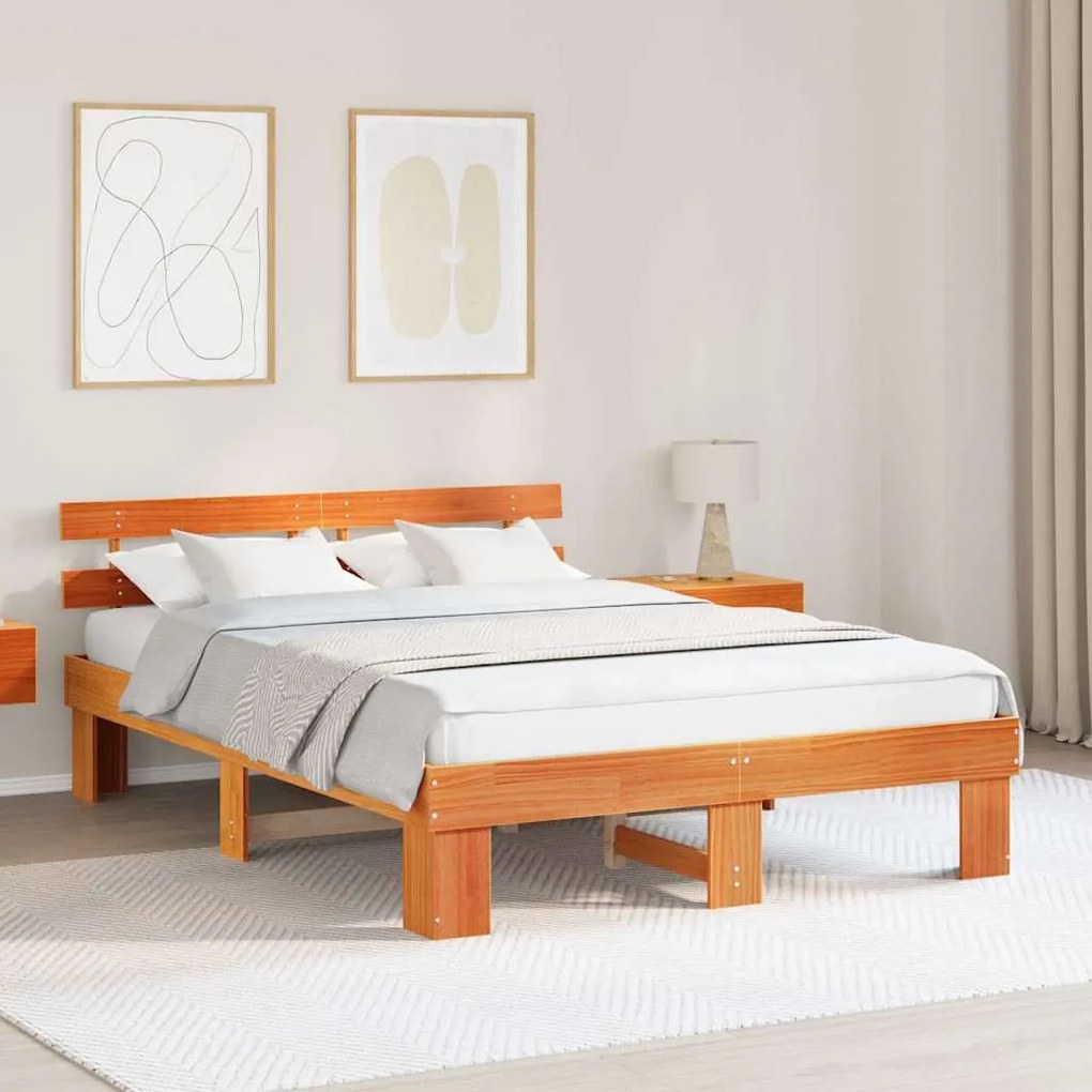 vidaXL Σκελετός Κρεβατιού Καφέ 150 x 200 cm Μασίφ ξύλο πεύκου
