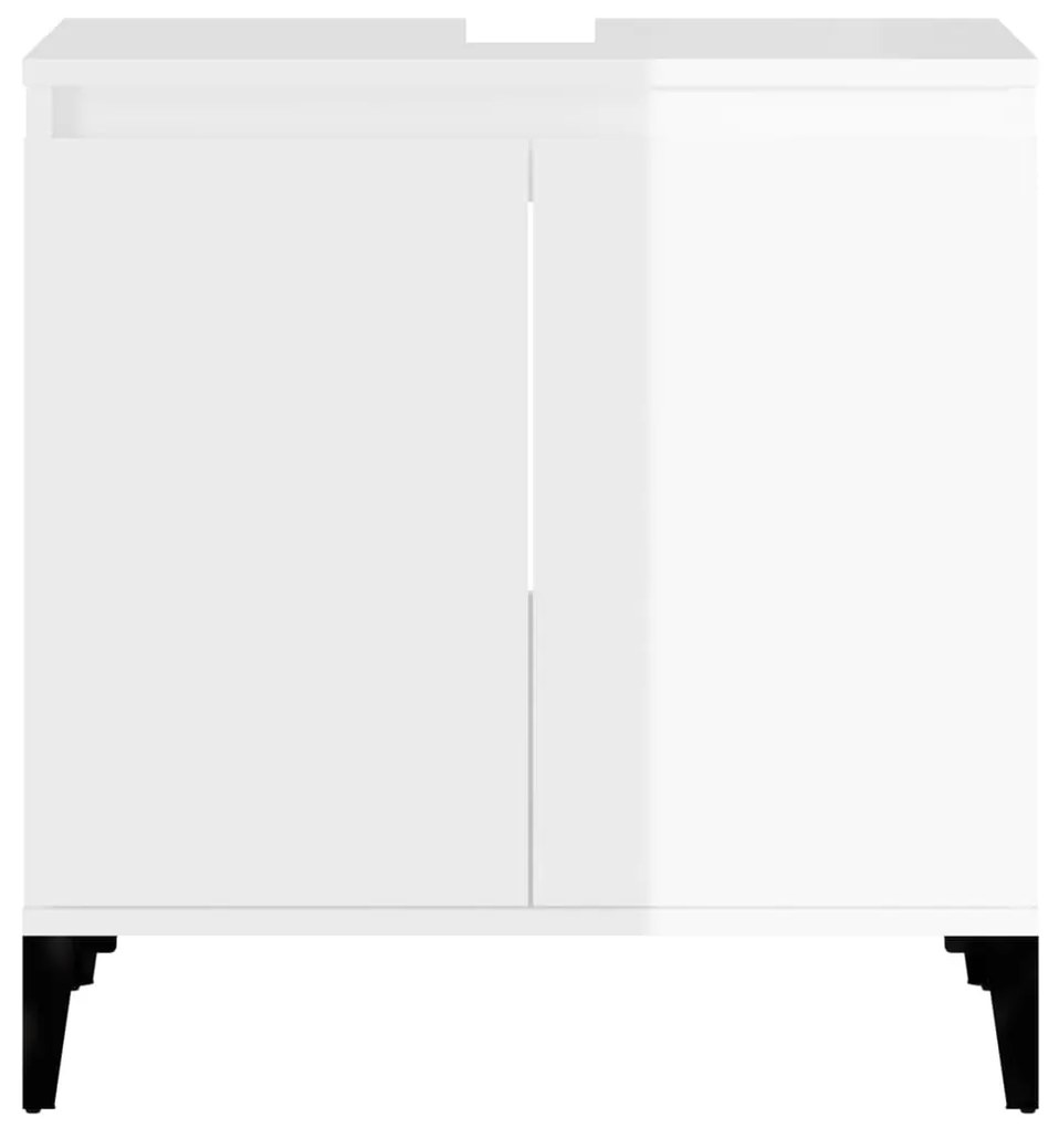 Ντουλάπι Νιπτήρα Γυαλ. Λευκό 58x33x60 εκ. Επεξεργασμένο Ξύλο - Λευκό