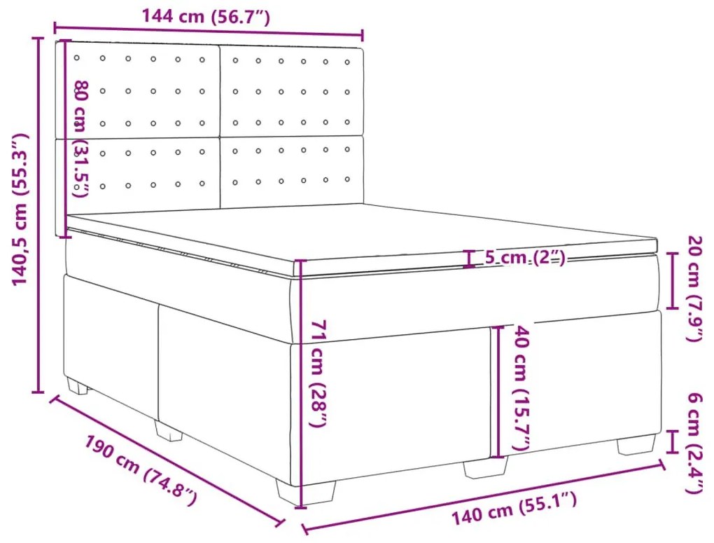 Κρεβάτι Boxspring με Στρώμα Μπλε 140x190 εκ. Βελούδινο - Μπλε