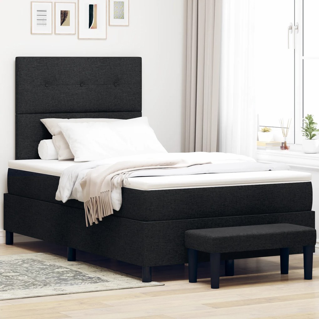 vidaXL Κρεβάτι Box Spring με Στρώμα & Παγκάκι Μαύρο 120x200 εκ Ύφασμα