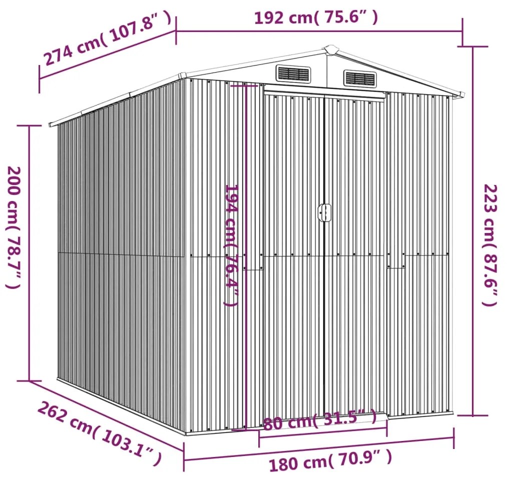 Αποθήκη Κήπου Ανθρακί 192x274x223 εκ. Γαλβανισμένο Ατσάλι - Ανθρακί