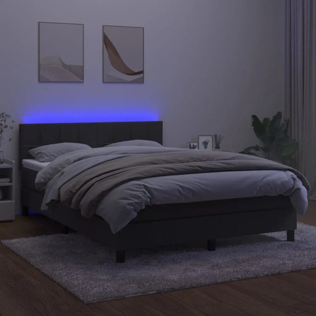 vidaXL Κρεβάτι Boxspring με Στρώμα & LED Σκ. Γκρι 140x200εκ. Βελούδινο