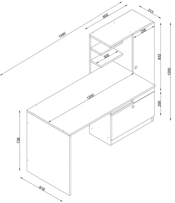 ΓΡΑΦΕΙΟ ΕΡΓΑΣΙΑΣ MERINO MEGAPAP ΧΡΩΜΑ ΛΕΥΚΟ 149,5X61,8X120ΕΚ.