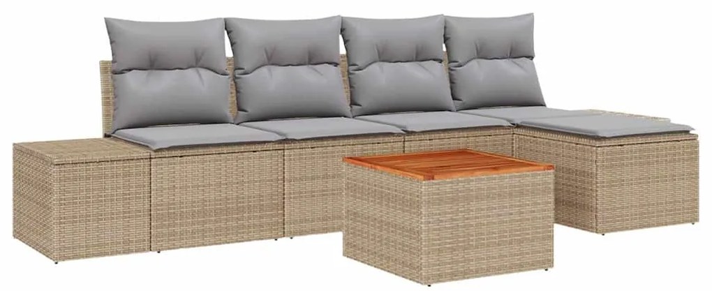 vidaXL Σετ Καναπέ Κήπου με μαξιλάρι 6 pcs Μπεζ Πολυ ράταν