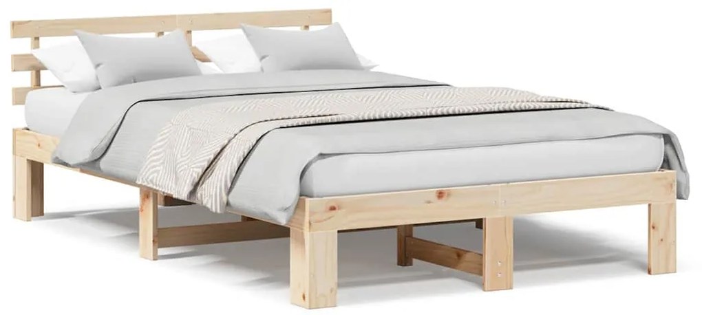 vidaXL Σκελετός Κρεβατιού Κρεμ 140 x 190 cm Μασίφ ξύλο πεύκου