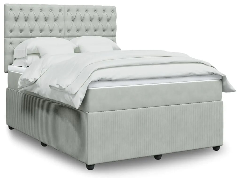 vidaXL Κρεβάτι Boxspring με Στρώμα Ανοιχτό Γκρι 160x200 εκ. Βελούδινο