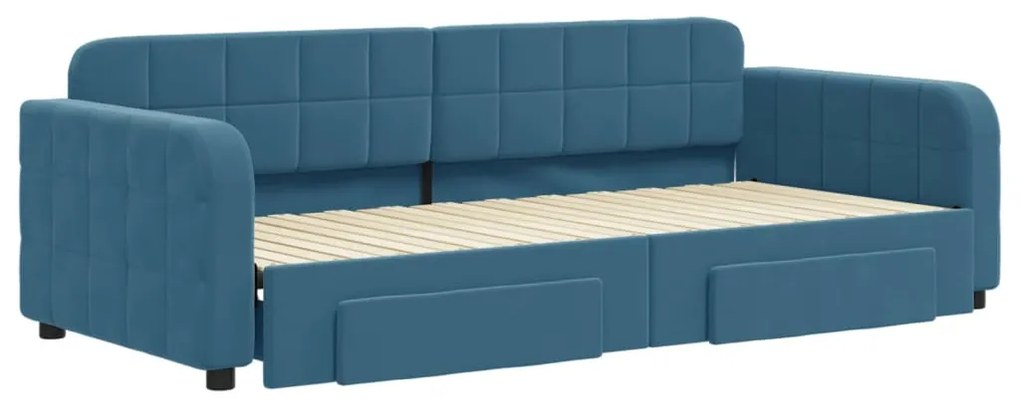 vidaXL Καναπές Κρεβάτι Συρόμενος Μπλε 90x200 εκ. Βελούδινος &amp; Συρτάρια