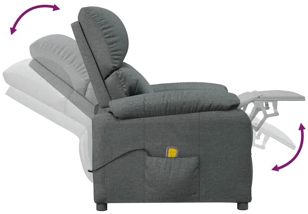 vidaXL Πολυθρόνα Μασάζ Σκούρο Γκρι Υφασμάτινη