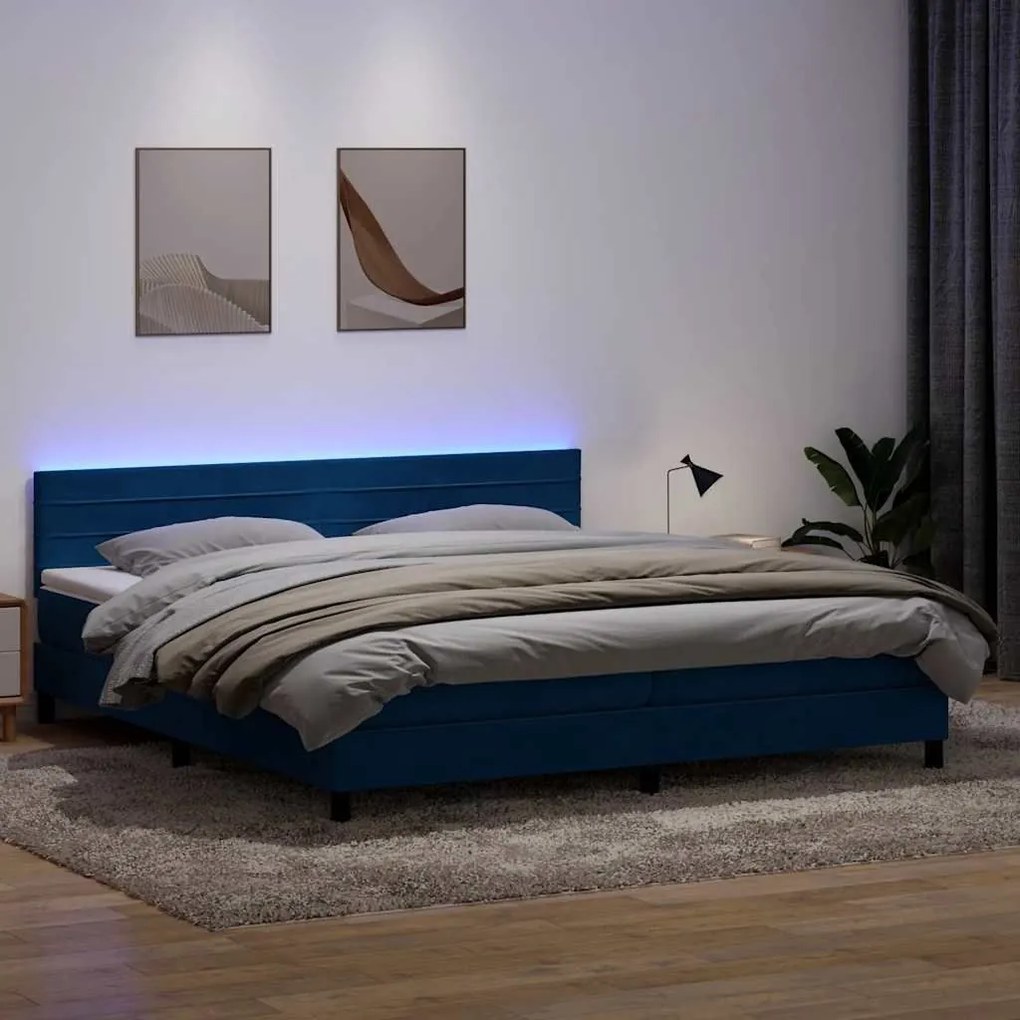 Κρεβάτι Boxspring με Στρώμα Σκούρο Μπλε 200x220 εκ. Βελούδινο - Μπλε