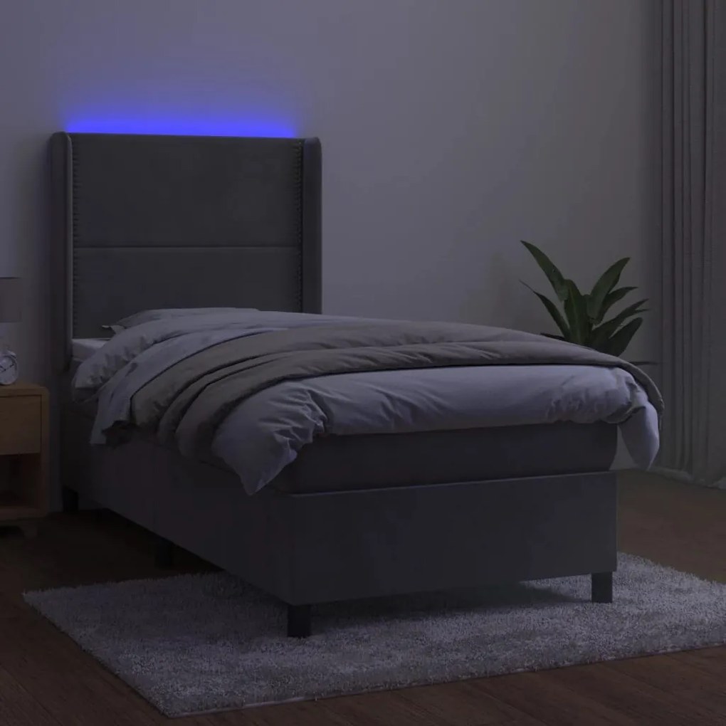 ΚΡΕΒΑΤΙ BOXSPRING ΜΕ ΣΤΡΩΜΑ &amp; LED ΑΝ.ΓΚΡΙ 90X190 ΕΚ. ΒΕΛΟΥΔΙΝΟ 3139475