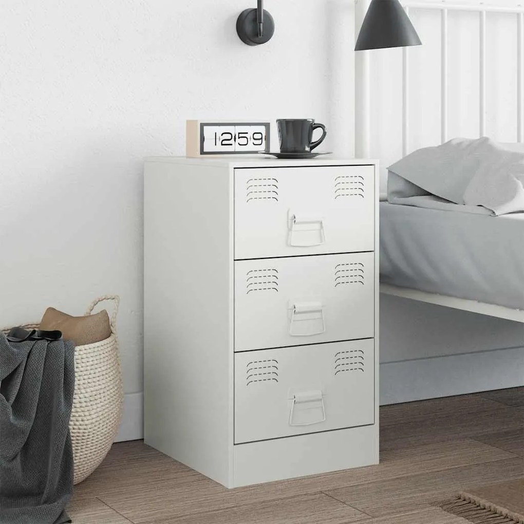 vidaXL Κομοδίνο Λευκό 34,5x39x62 εκ. από Χάλυβα
