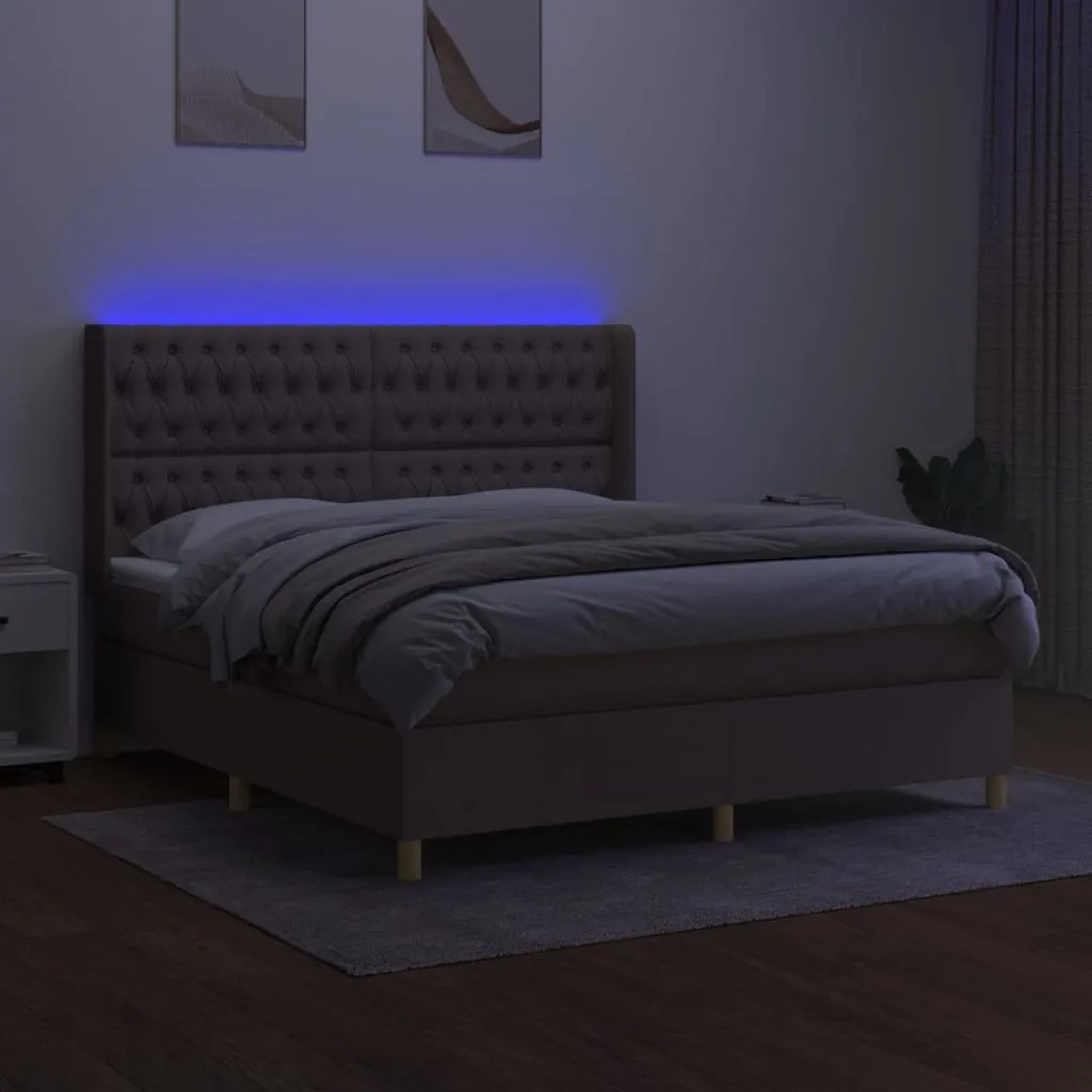 vidaXL Κρεβάτι Boxspring με Στρώμα & LED Taupe 160x200 εκ. Υφασμάτινο