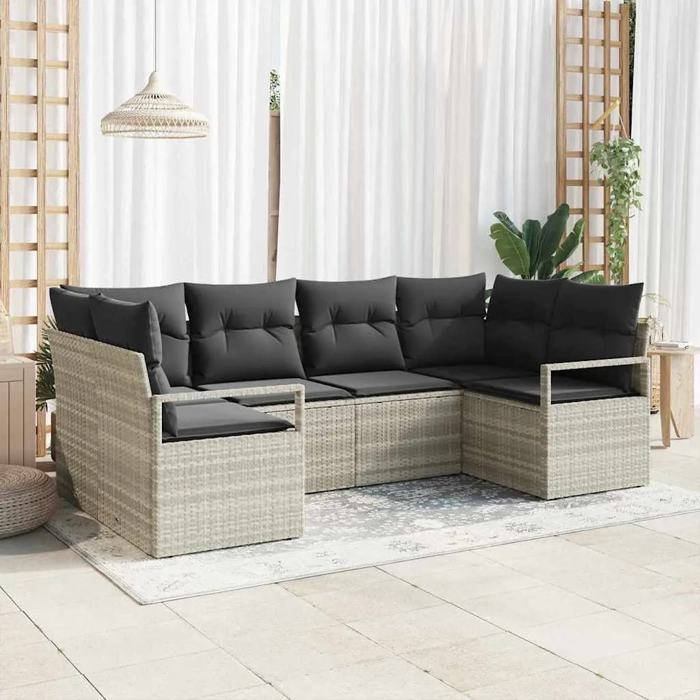 vidaXL Σετ Καναπέ Κήπου 6 pcs Ανοιχτό γκρι Πολυ rattan, βαμμένο ατσάλι