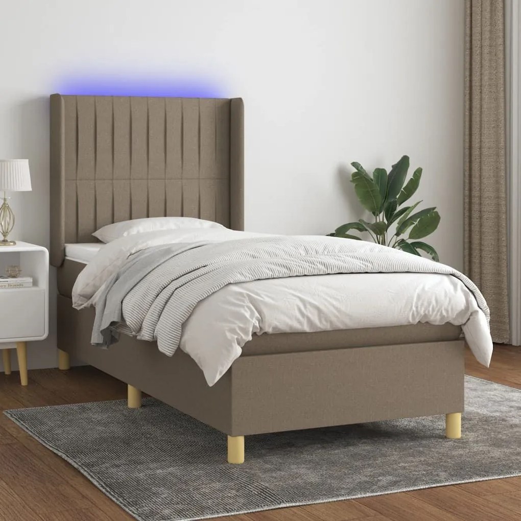 ΚΡΕΒΑΤΙ BOXSPRING ΜΕ ΣΤΡΩΜΑ &amp; LED TAUPE 80X200 ΕΚ. ΥΦΑΣΜΑΤΙΝΟ 3138993