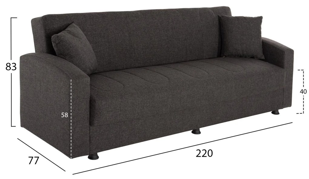Καναπές - Κρεβάτι Dimos 3θέσιος Σκούρο Γκρί 220x77x83Y εκ. 220x77x83 εκ.
