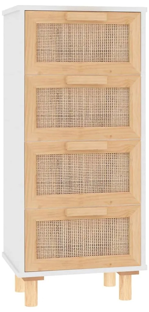 vidaXL Συρταριέρα Λευκή 40 x 30 x 90 εκ. Μασίφ Πεύκο &amp; Φυσικό Ρατάν