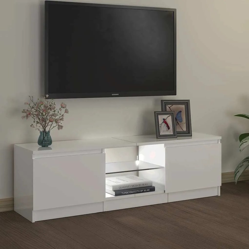 vidaXL Έπιπλο Τηλεόρασης με LED Γυαλιστερό Λευκό 120 x 30 x 36 εκ.