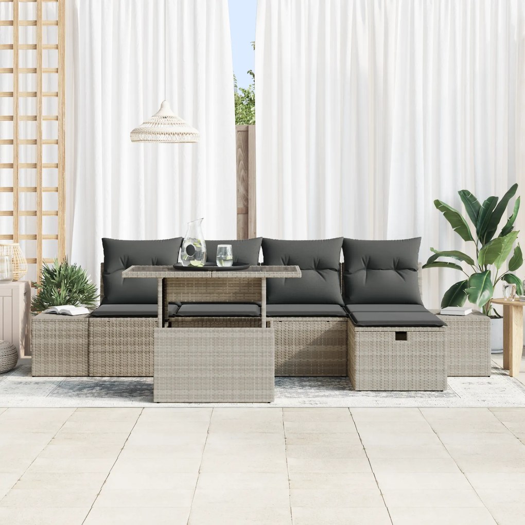 vidaXL Set Καναπέ Κήπου 6 Τεμαχίων  με μαξιλάρια σε ανοιχτό γκρι πολυρατάνα.