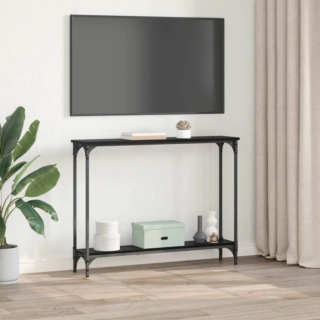 vidaXL Τραπέζι κονσόλας με ράφι Μαύρη Οξυά 102 x 23 x 15,5 εκ.