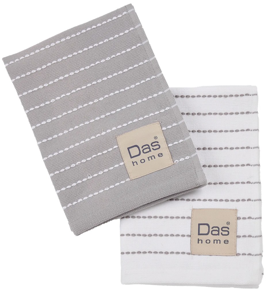 Ποτηρόπανο Σετ 2τμχ Βαμβακερό 30x50εκ. Kitchen 0824 Grey-White Das Home