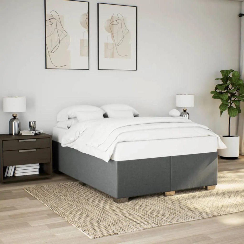 vidaXL Κρεβάτι Boxspring με Στρώμα Σκούρο Γκρι 140x190 εκ. Υφασμάτινο