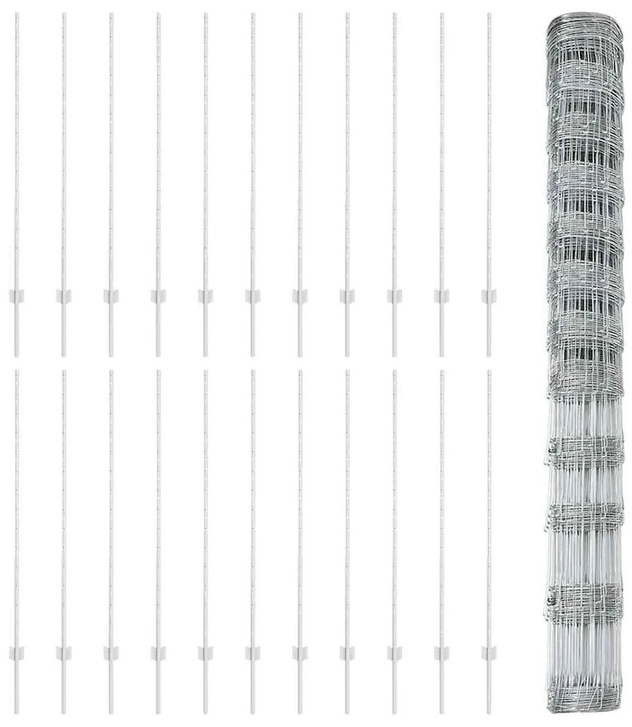 vidaXL Φράχτης με Στήλες. Ασημί 1.4 x 50 m Ατσάλι