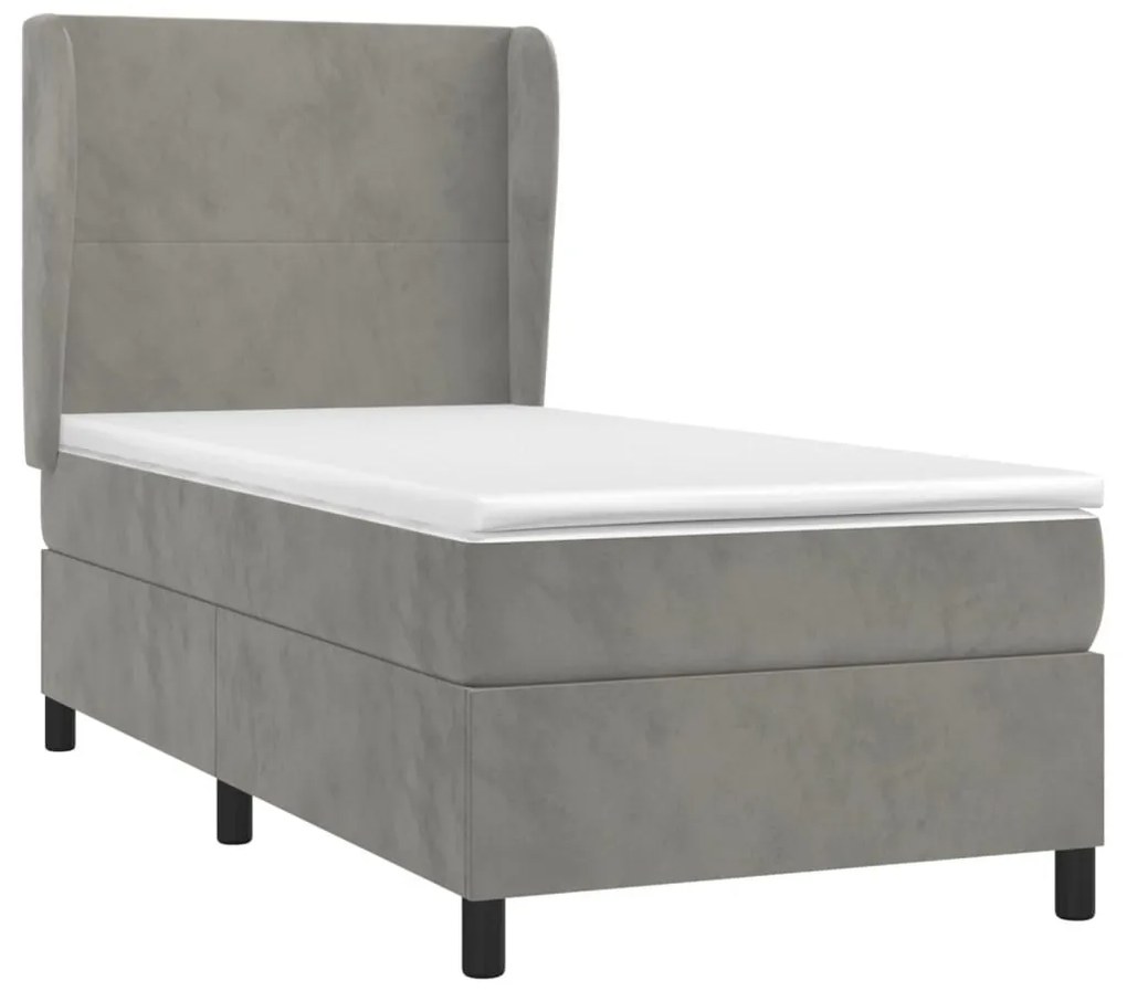 Κρεβάτι Boxspring με Στρώμα Ανοιχτό Γκρι 90x190 εκ. Βελούδινο - Γκρι