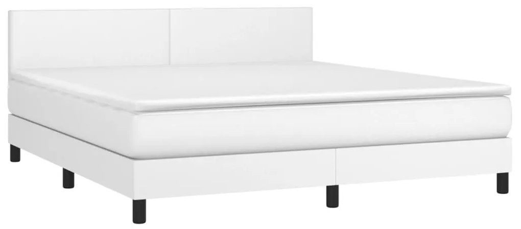 Κρεβάτι Boxspring με Στρώμα &amp; LED Λευκό 180x200 εκ. Συνθ. Δέρμα - Λευκό