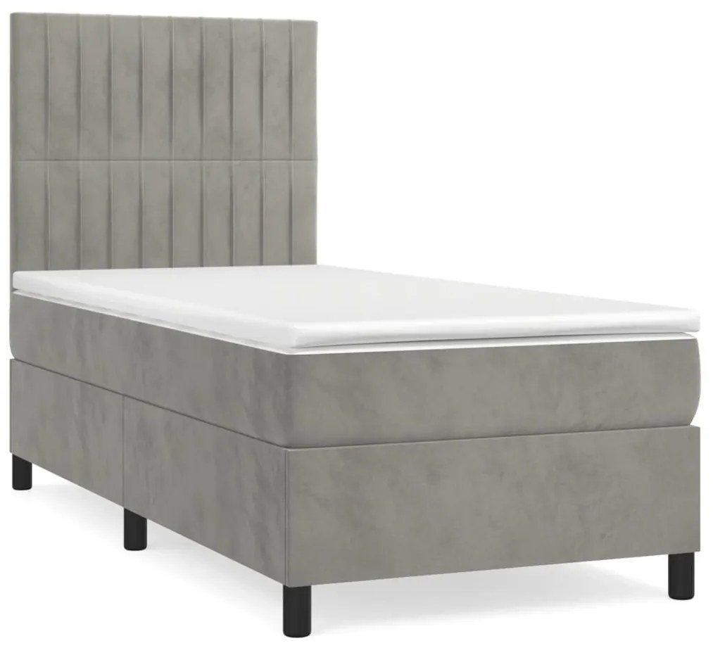 Κρεβάτι Boxspring με Στρώμα Ανοιχτό Γκρι 90x200 εκ. Βελούδινο - Γκρι