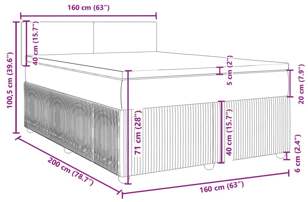 Κρεβάτι Boxspring με Στρώμα Μπλε 160x200 εκ. Βελούδινο - Μπλε