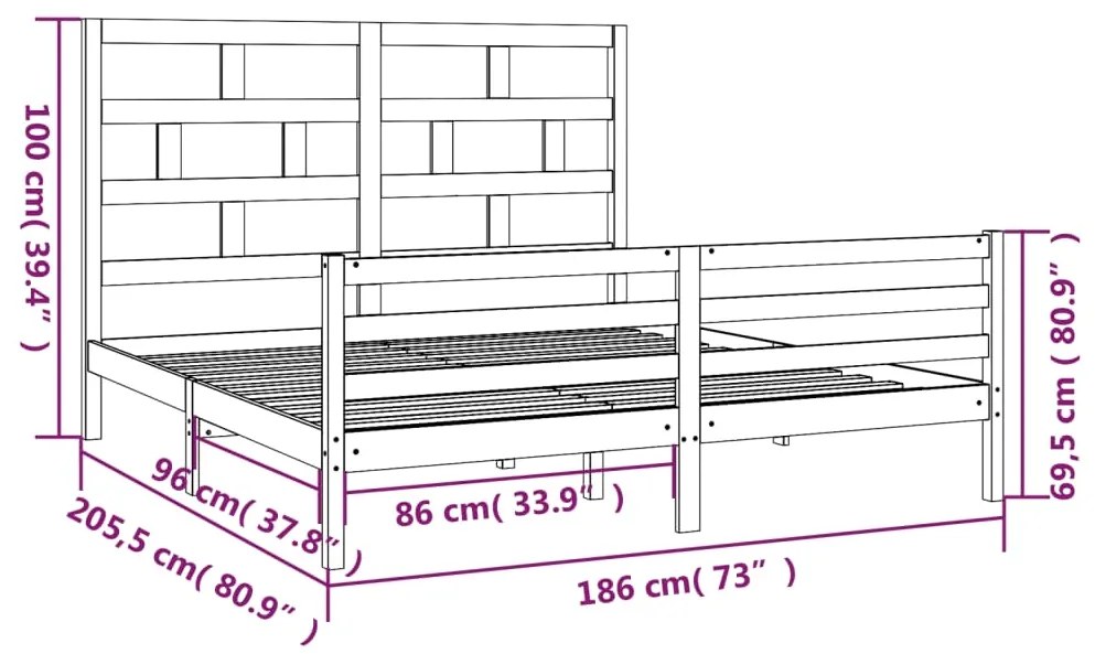 Πλαίσιο Κρεβατιού 180 x 200 εκ. Μασίφ Ξύλο Super King Size - Καφέ