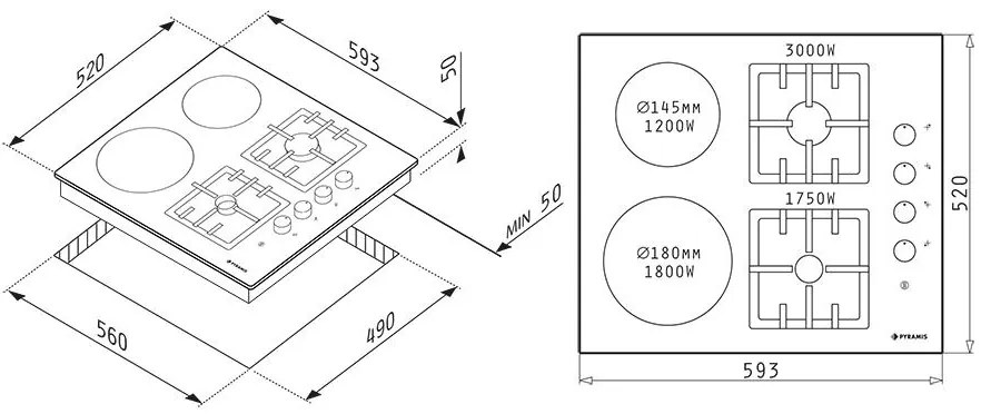 Εστία κεραμική &amp; Γκαζιού Pyramis (2+2) Cast Iron