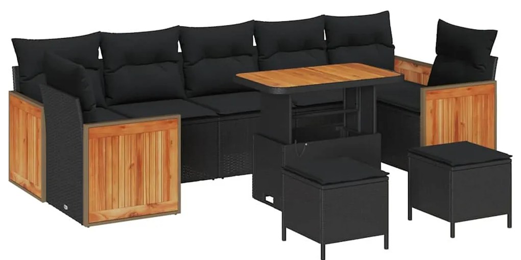 vidaXL Σετ Καναπέ Κήπου με μαξιλάρι 10 pcs Μαύρο 90 x 55 x 71 cm