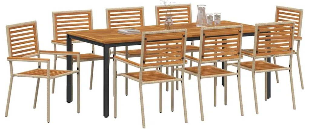 vidaXL Σέτ φαγητού για κήπο 9 pcs Μπεζ και καφέ συνθετικό ρατάν