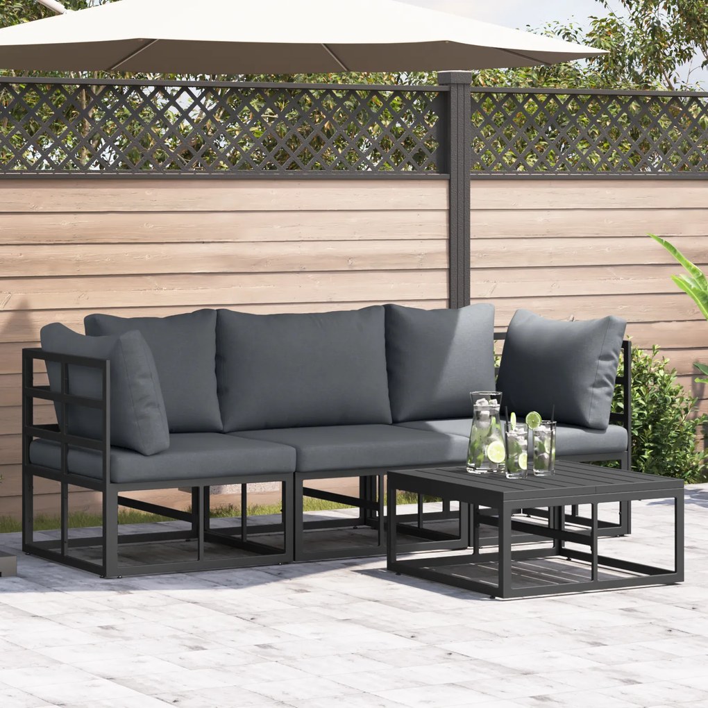 vidaXL Σετ Καναπέ Κήπου με μαξιλάρι 4 pcs Μαύρο Αλουμίνιο