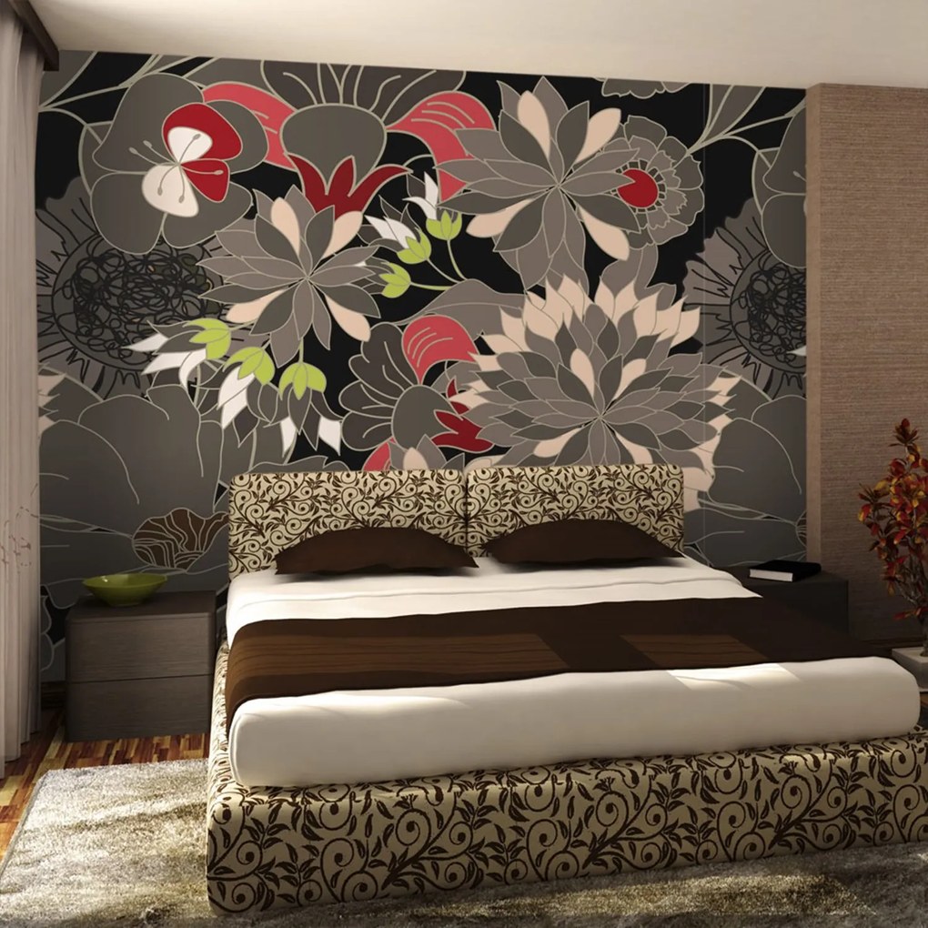 Φωτοταπετσαρία - floral design - gray 250x193