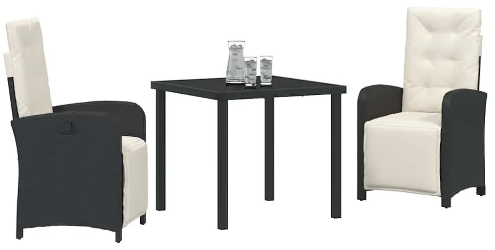vidaXL Σέτ φαγητού για κήπο με μαξιλάρι 3 pcs Μαύρο συνθετικό ρατάν
