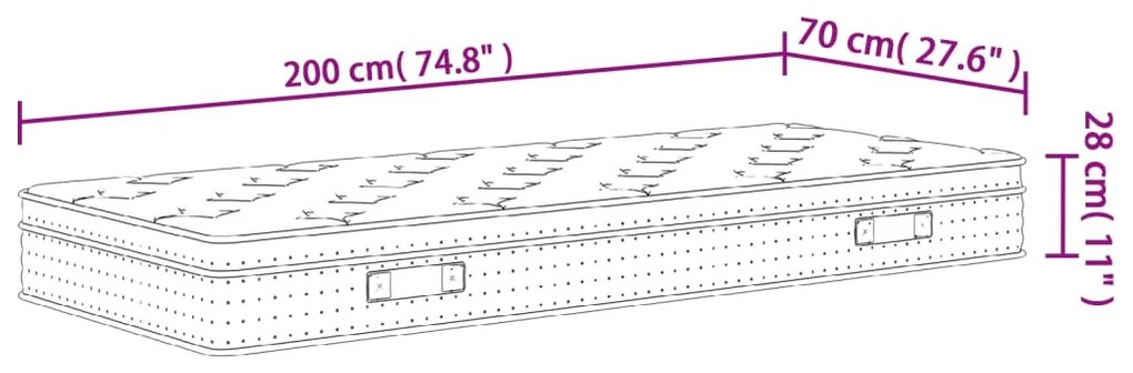 Στρώμα με Pocket Springs Μεσαία Σκληρότητα 70x200 εκ. - Λευκό