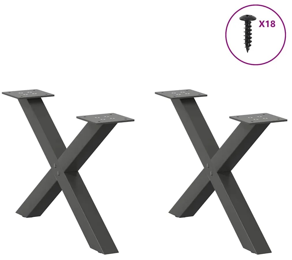 vidaXL Πόδια Τραπεζιού Σαλονιού σε Σχήμα Χ, 2 τεμ. Ανθρακί 60x(30-31) εκ. Ατσάλι