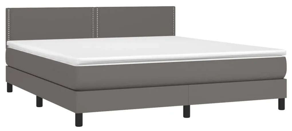 Κρεβάτι Boxspring με Στρώμα &amp; LED Γκρι 180x200 εκ. Συνθ. Δέρμα - Γκρι