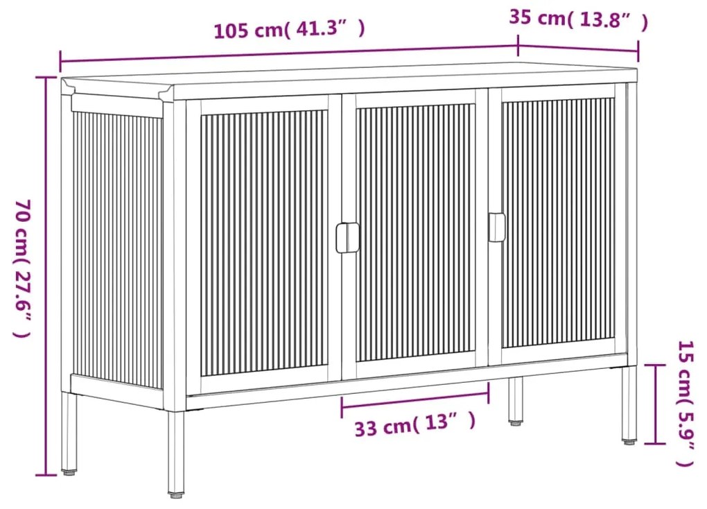 Ντουλάπι Μαύρο 105 x 35 x 70 εκ. από Γυαλί και Ατσάλι - Μαύρο