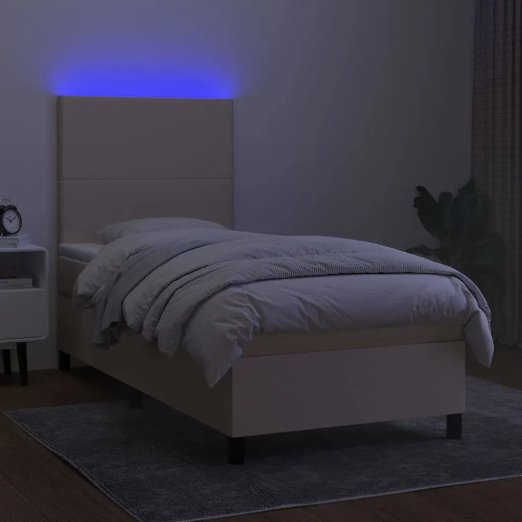 ΚΡΕΒΑΤΙ BOXSPRING ΜΕ ΣΤΡΩΜΑ &amp; LED ΚΡΕΜ 100X200 ΕΚ. ΥΦΑΣΜΑΤΙΝΟ 3134698