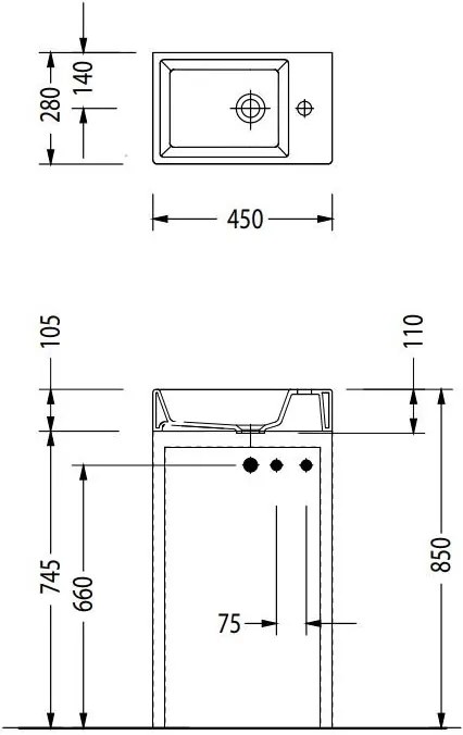 Νιπτήρας Serel Tetra 45