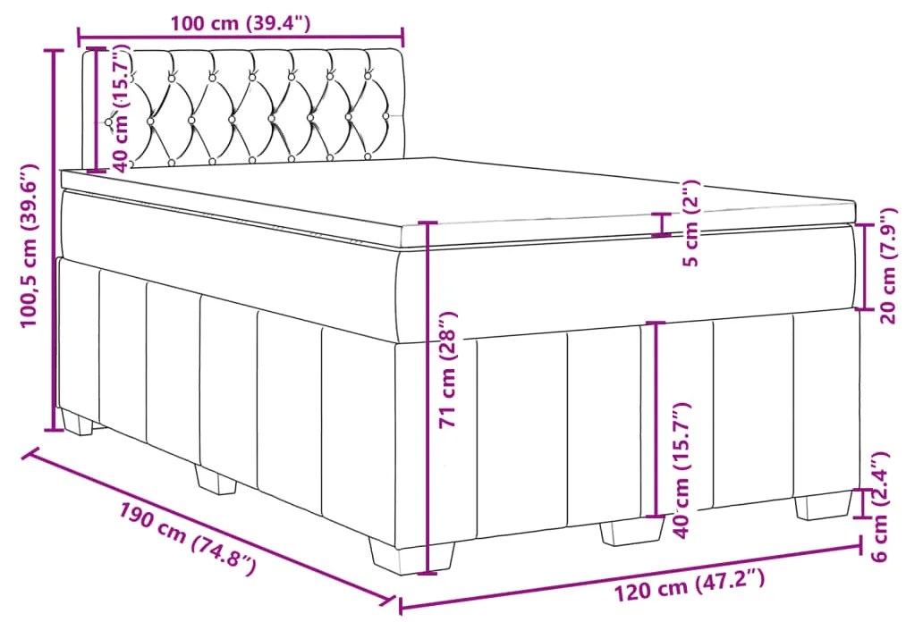 Κρεβάτι Boxspring με Στρώμα Ανοιχτό Γκρι 120x190 εκ. Υφασμάτινο - Γκρι